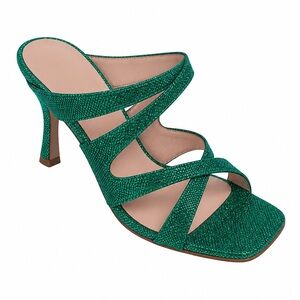 Anna F. Women’s Green Soft Leather Strappy High Heel Mule - Women's Dress Sandal